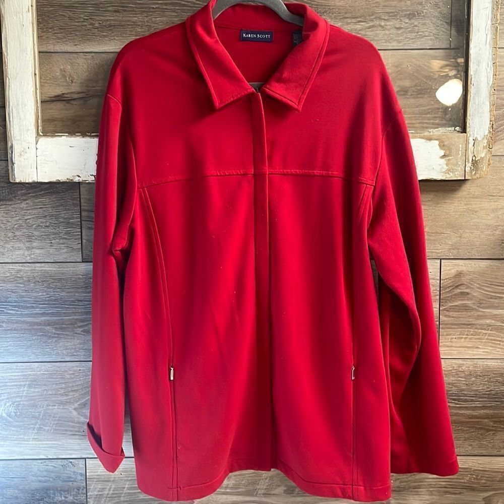 Karen Scott Red Cardigan Jacket, Ladies XL, Red